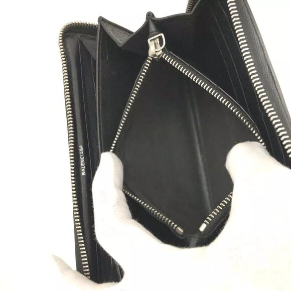 BALENCIAGA Everyday Leather Zip Around Long Wallet Black/4BC0390 - Picture 6 of 8